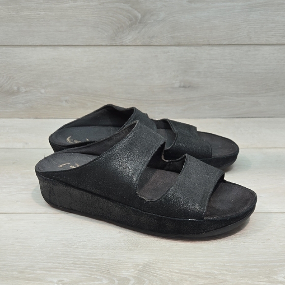 Fitflop Women London ST Black Comfort Slides Wedge Sandals Shoes Sz 9 - Picture 1 of 11